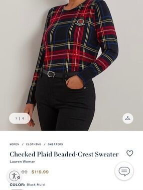 Ralph Lauren Checked Plaid Beaded-Crest Sweater - NWT